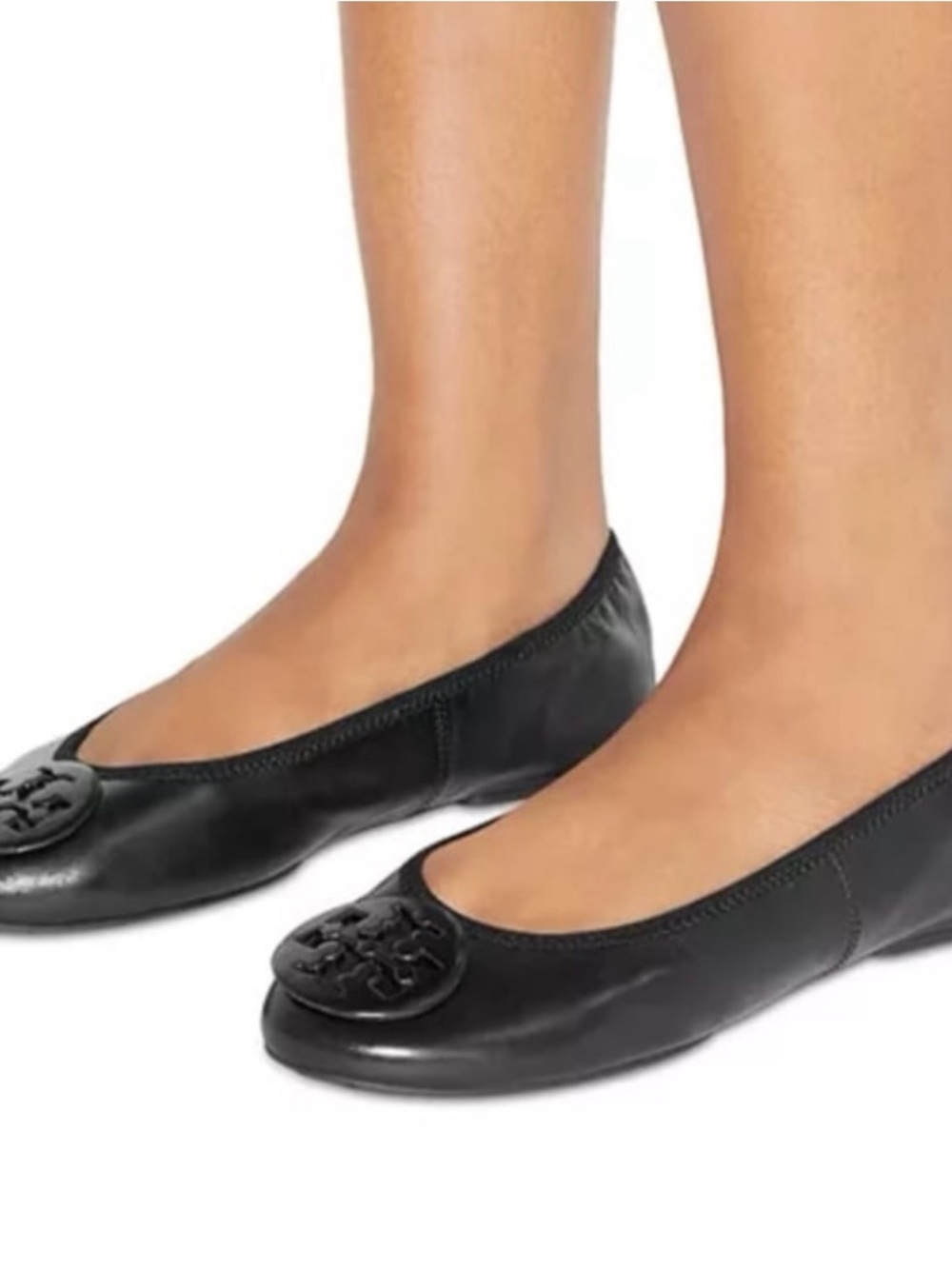 Tory Burch Black Leather Logo Ballet Flats
